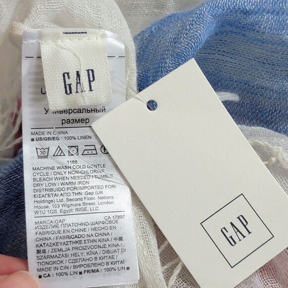 Gap Scarf Womens Red Off White Blue Colorblock 100% Linen Fringed Wrap 78x27 NEW - Picture 8 of 10